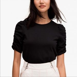 Kate ♠️ New York Ruched Puff Sleeve Black Tee Top Size XXL